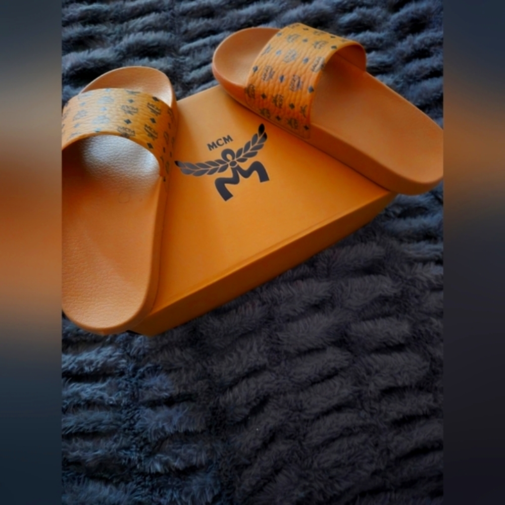 MCM Tan Slide Sandals for Men